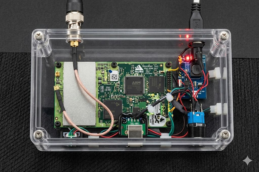מערכת ניטור GNSS מבוססת מודול NovAtel OEM628 בתיבת פריסה שקופה — אינטגרציה במעבדת TLV